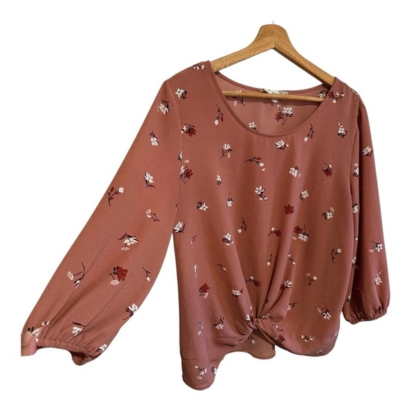 Pink Republic Pink Floral Blouse with Front Twist Size Large - Picture 6 of 9